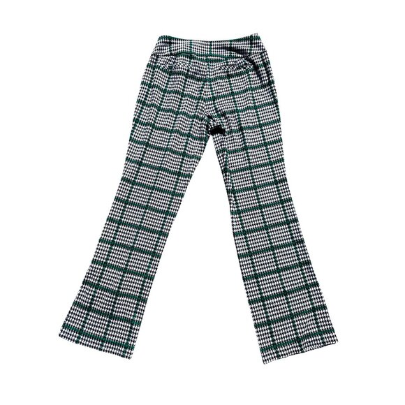 7th Avenue Large Houndstooth Plaid Pants Green Black Stretch Flare Work Trousers - Picture 6 of 10